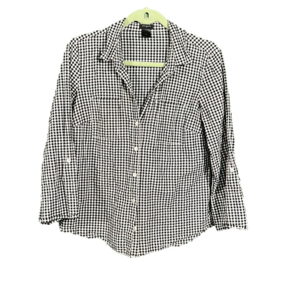 Ann Taylor Cream & Black Gingham Button Down S3/4 Sleeve Blouse Size 8 - Picture 6 of 17